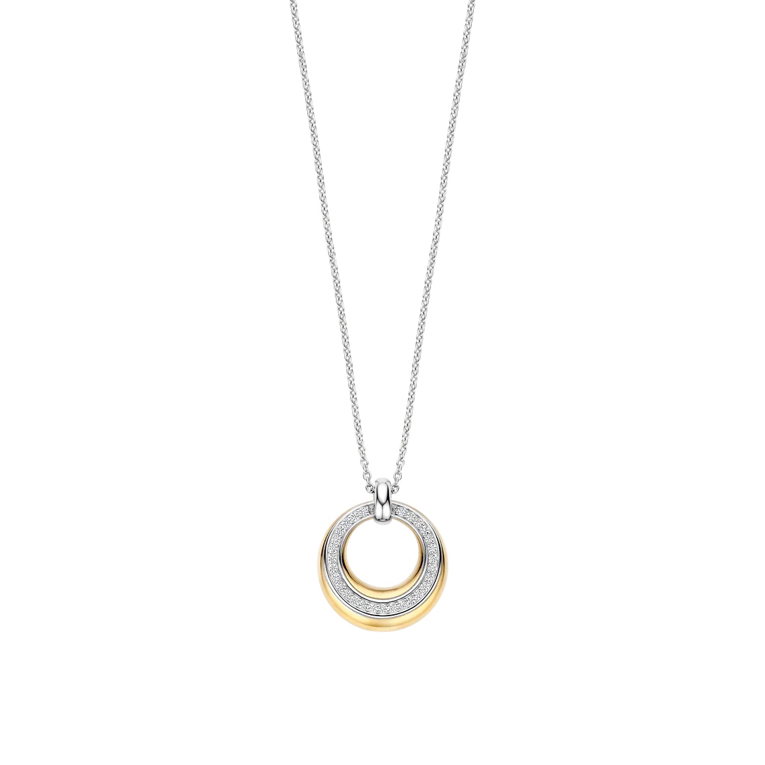 Ti Sento halskjede sirkel i forgylt sølv med cubic zirkonia