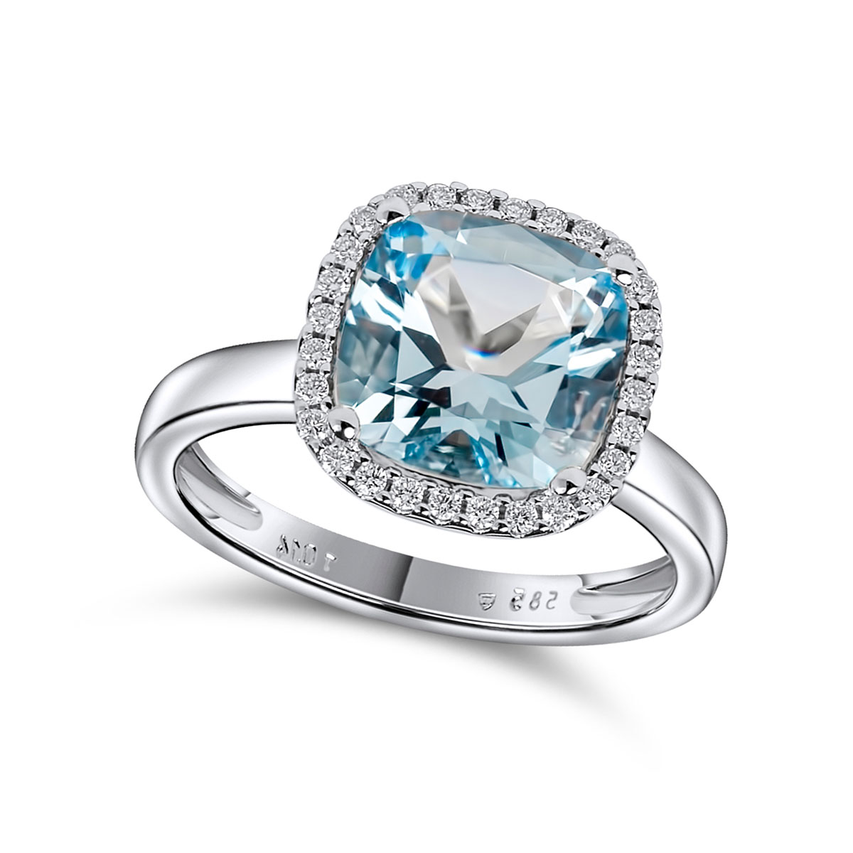 Diamanter og blå topas antique ring