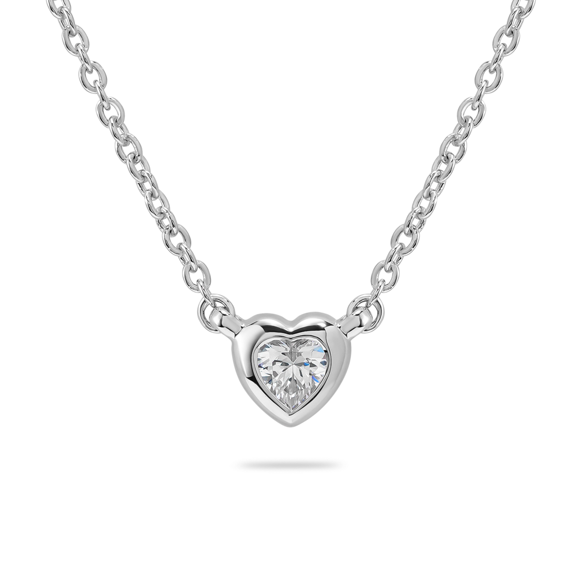 Halskjede i rhodinert sølv med hjerte og cubic zirkonia