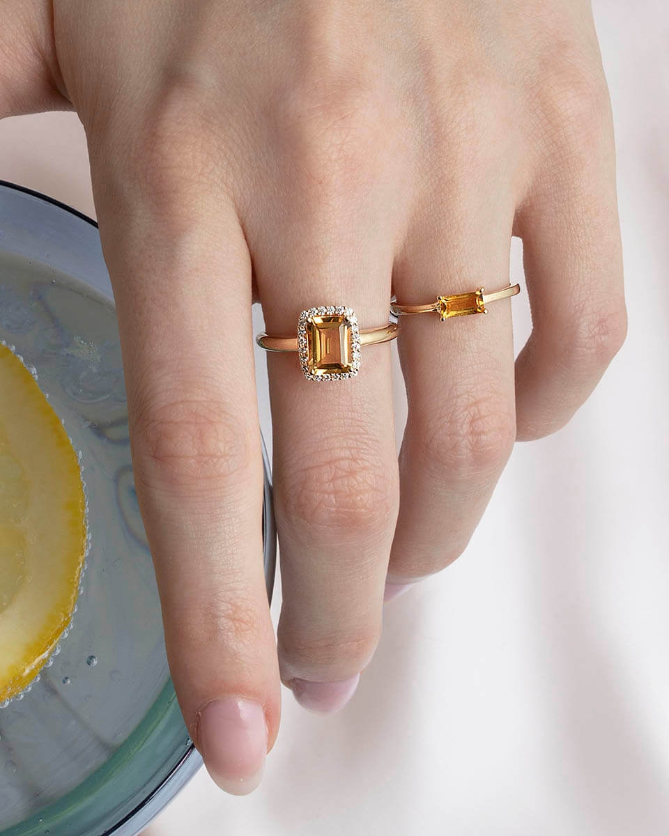 Diamantring med citrin