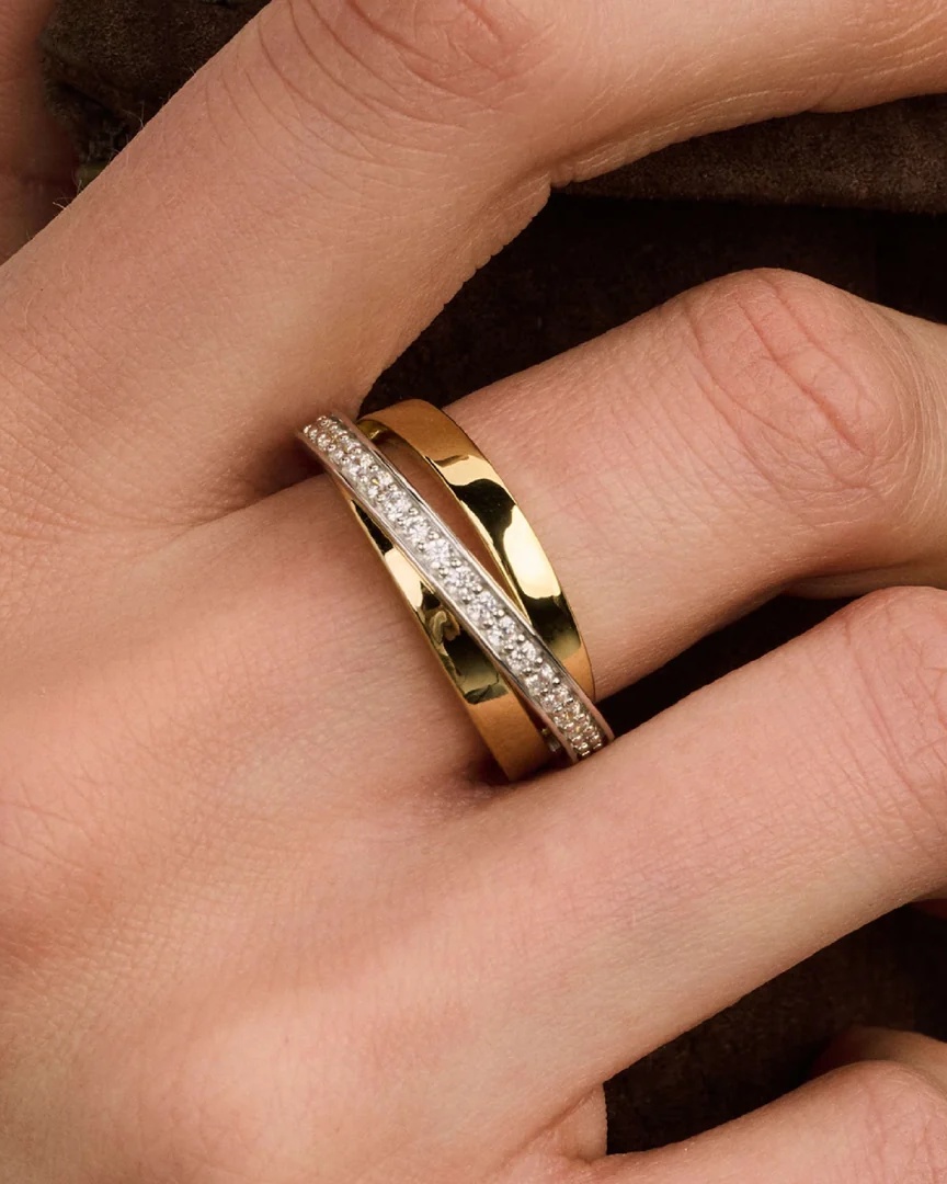 Ti Sento ring i sølv med forgylt bånd og cubic zirkonia