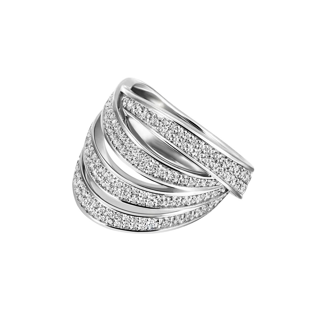 Ring i rhodinert sølv med fire ringer og cubic zirkonia